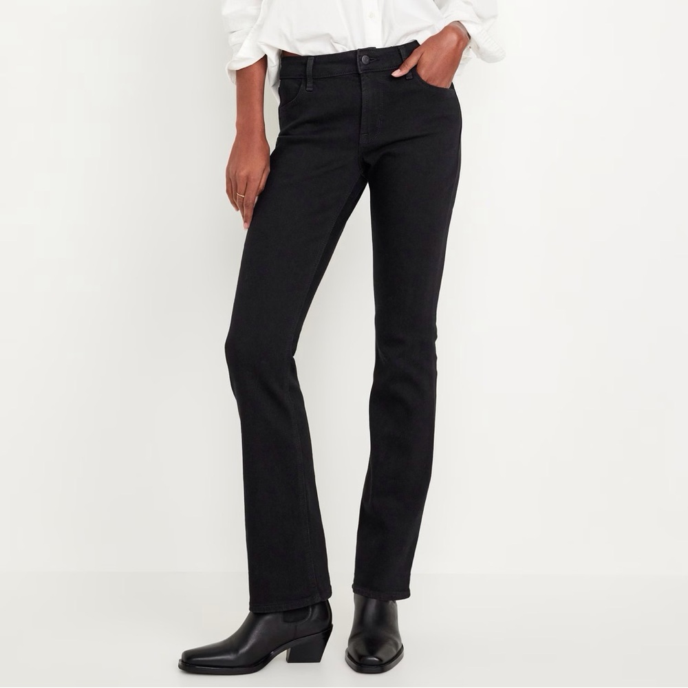 Old Navy Women 12 Black Denim Casual Grunge Mid-Rise Wow Boot-Cut Jeans NWT